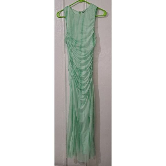 Zara Womens Large Tulle Midi Bodycon Mesh Mint Green Stretch - Picture 3 of 8